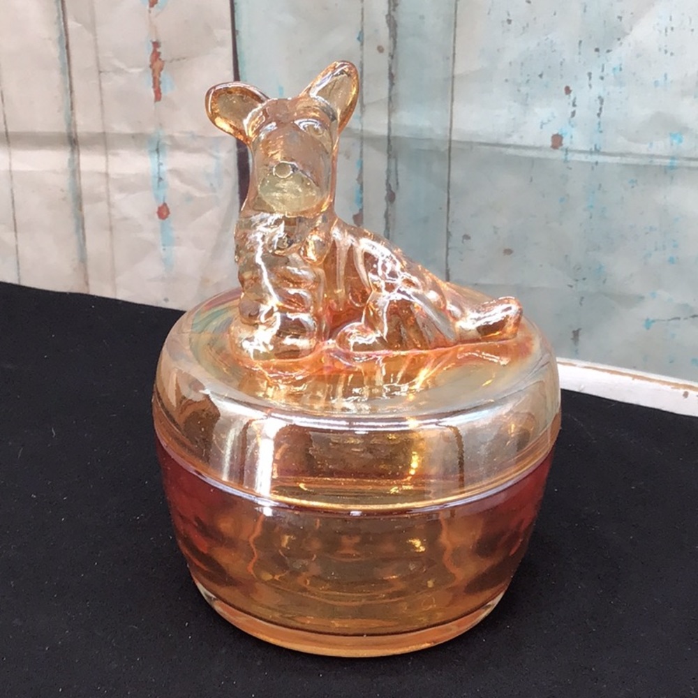 Iridescent Glass Powder Jar Scotty Dog